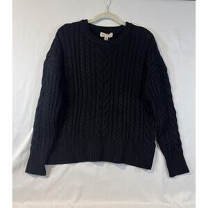 Philosophy Black Cable Knit Sweater L Preppy Cozy Chic Modern Classic NEW!